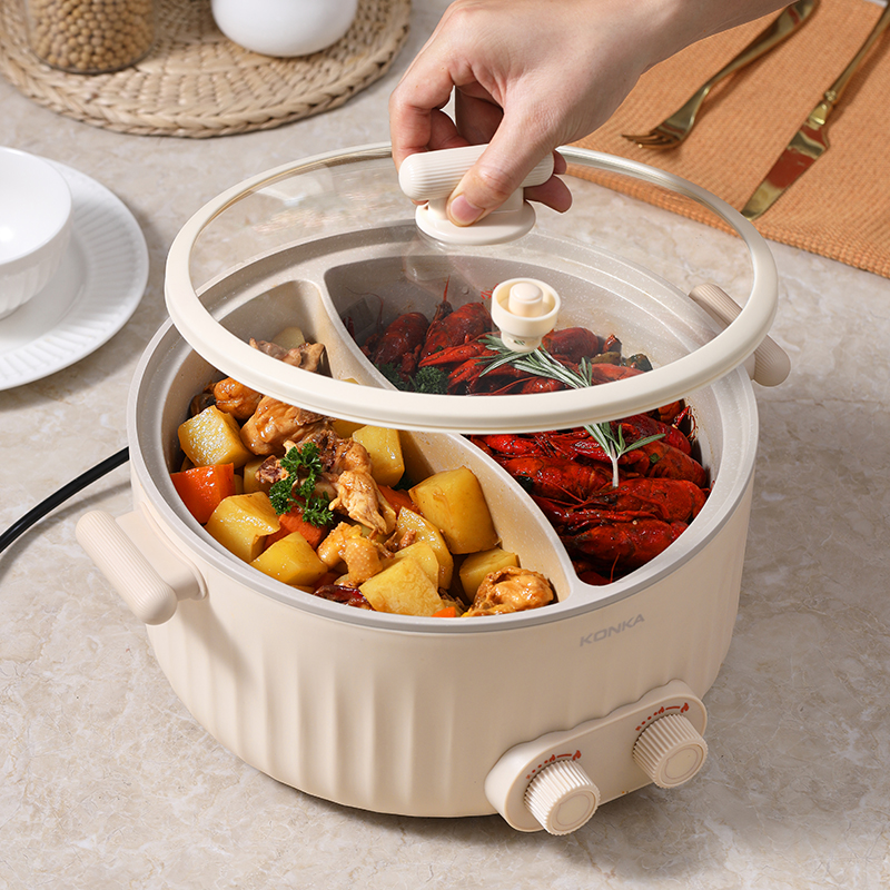 康佳(KONKA) 电火锅 家用多功能6L大容量 一体分区控 温鸳鸯锅 电煮锅6L KDHG-6029-M 星梦白