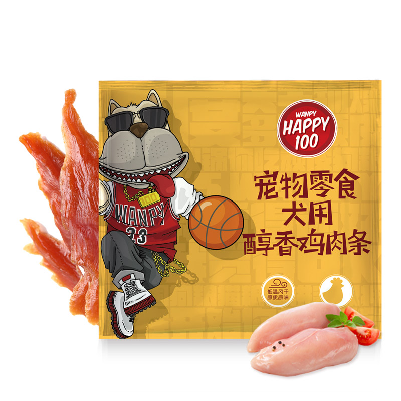 顽皮Happy100宠物零食 犬用醇香鸡肉条400g
