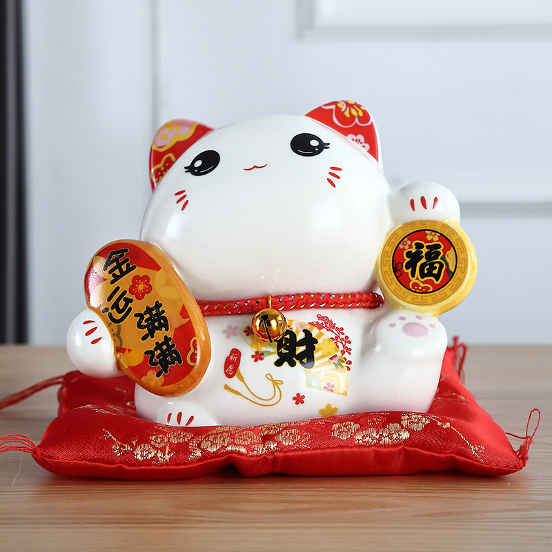 陶瓷猫小号存钱罐摆件家居客厅创意礼品可爱发财猫储钱罐 三维工匠 6寸:金运满满猫高清大图