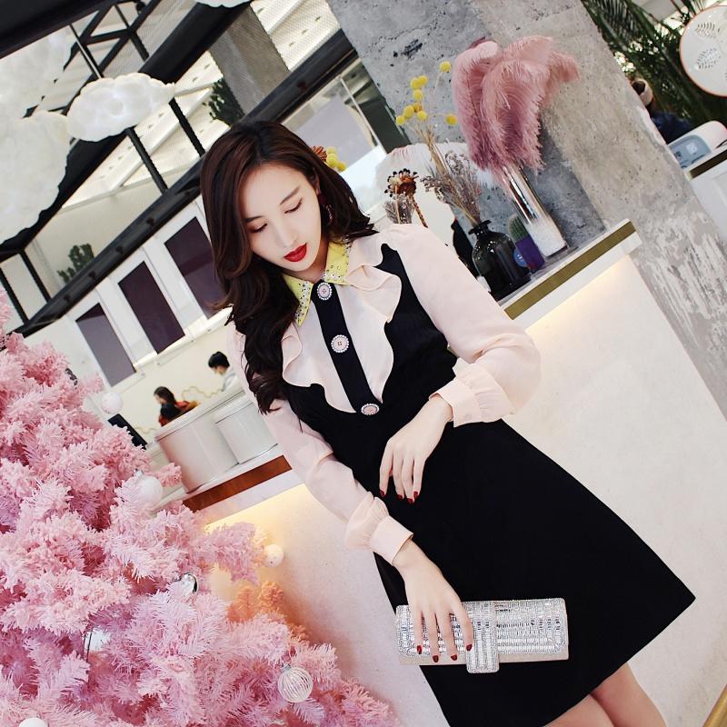 恋名媛连衣裙18再见狂欢价 女装ol气质高腰a字裙长袖短款钉珠女连衣裙 价格图片品牌报价 苏宁易购爱都女装专营店