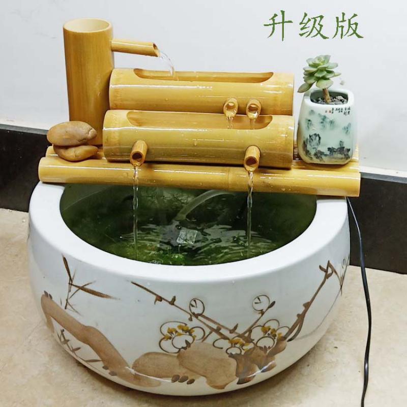 陶瓷竹流水竹筒鱼缸循环过滤器石增氧加湿摆件竹子竹排新款客厅 三维工匠 竹排长60cm不带缸