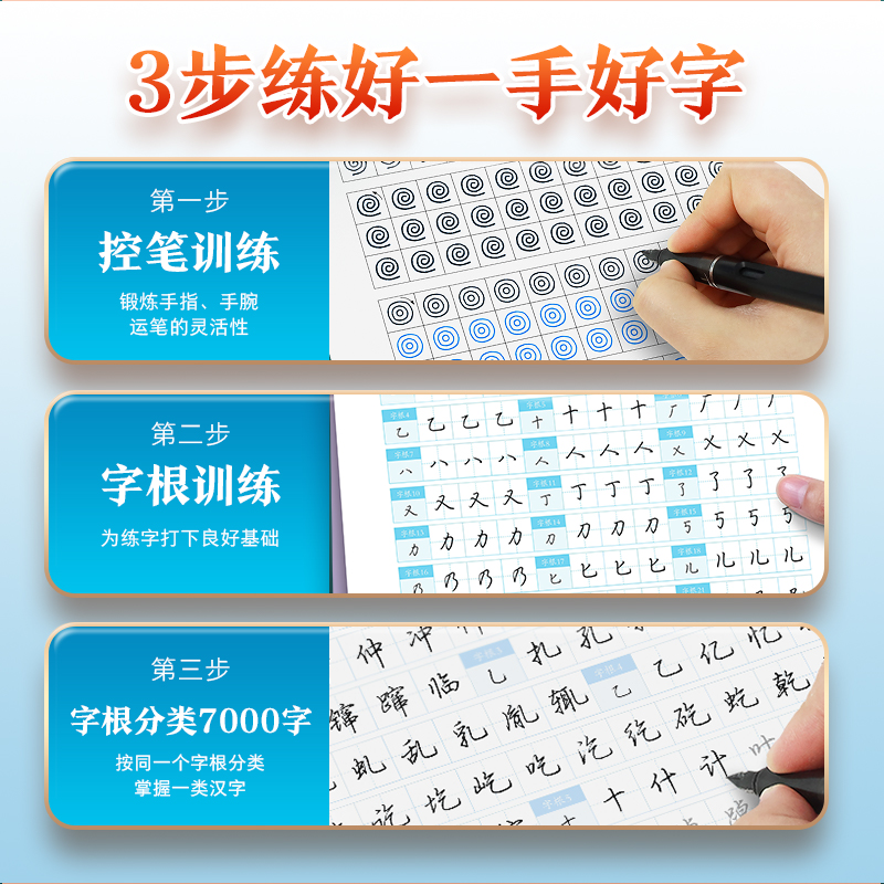 [综合训练,进阶教程]4册装+赠钢笔+墨囊+消字笔+笔芯 [正版]字帖荆霄鹏行楷字帖通用规范汉字字根7000字常用字楷初高清大图