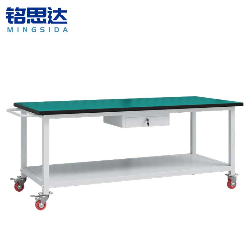铭思达轻型防静电工作台双层180*80*75cm(带轮)张