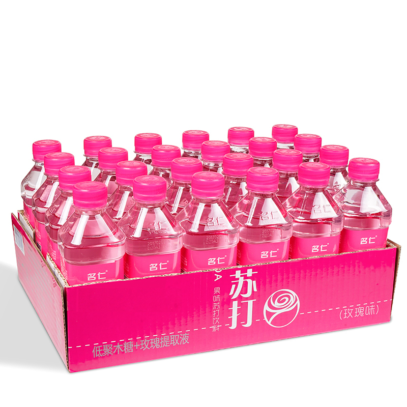 名仁 玫瑰苏打水 加低聚木糖果味饮料 375ml*24瓶 整箱装