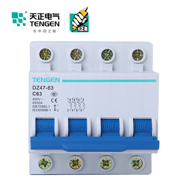 天正电气 DZ47-63 4P C 63A 4.5KA 01060020364 微型断路器