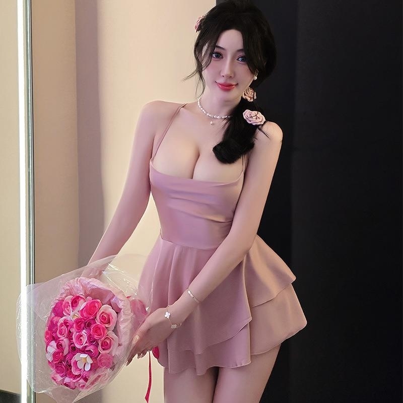 长夜漫漫情趣内衣性感紫色吊带睡裙女纯欲风系带制服诱惑睡衣1054高清大图