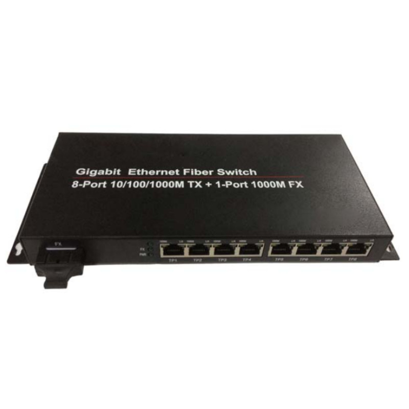 汉信 千兆单纤光纤收发器(1光8电)HS1208D-SSC-20 传播20km高清大图