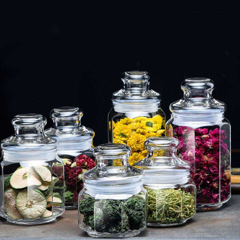Ocean进口透明玻璃八角罐密封罐防潮玻璃零食干果瓶茶叶奶粉罐子大小5件套高清大图