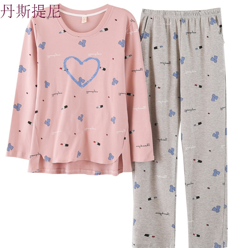 2018春秋季睡衣女秋纯棉长袖长裤套头全棉韩版家居服套装女