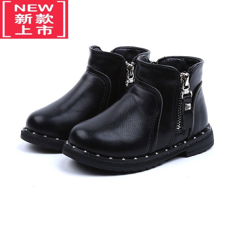 可莉允女童靴子2022秋冬季新款儿童短靴洋气公主小童鞋加绒宝宝马丁靴皮图片