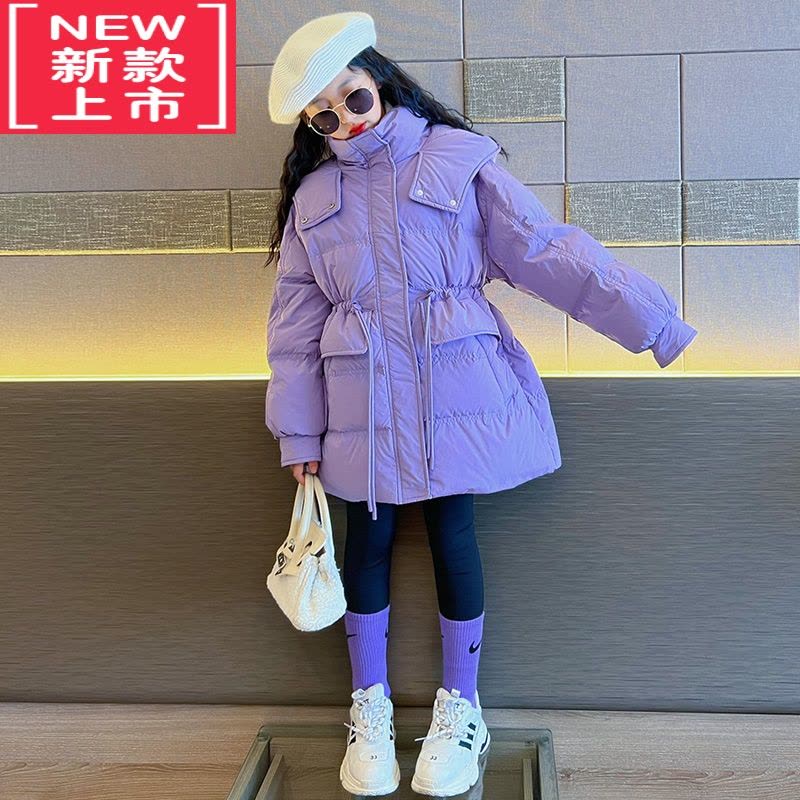 可莉允女童羽绒棉服外套冬季2022新款女大童洋气冬装网红儿童装束腰棉衣图片
