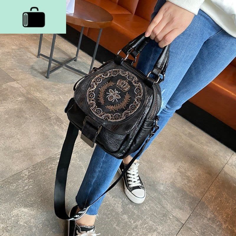 时尚烫钻手提包女2020新款韩版水钻单肩斜挎包百搭撞色多用双肩包NEW LAKE女斜挎包图片