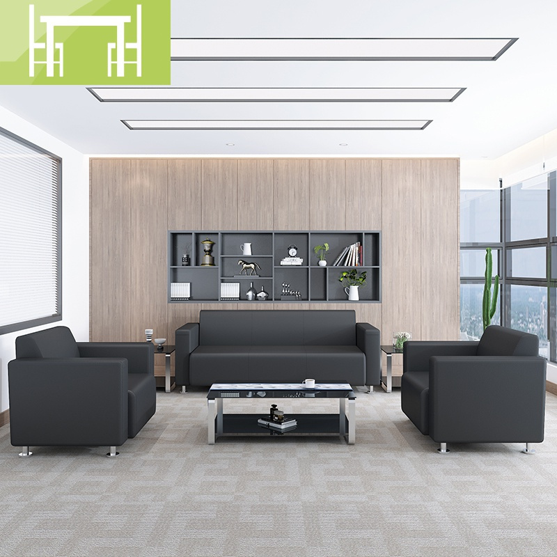 逸家伴侣中式办公沙发商务会客厅真皮现代洽谈接待三人沙发办公室茶几