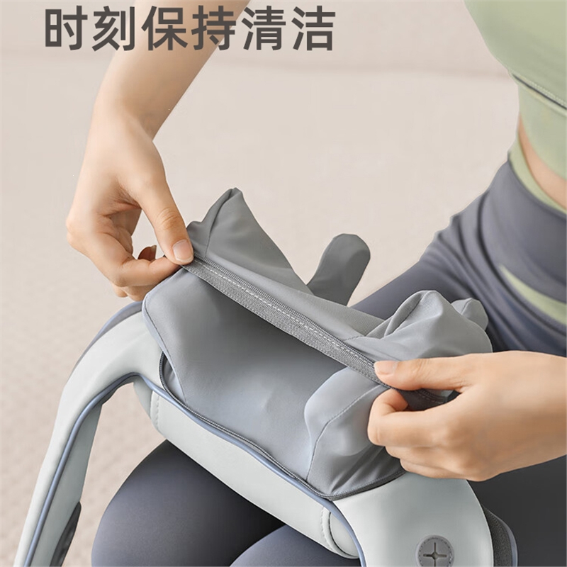 奥克斯(AUX)颈椎按摩器肩颈按摩仪背部腰部肩膀颈部脖子揉捏斜方肌_豪华款米白色无线使用红光热敷拆洗布罩3档力度3种模式