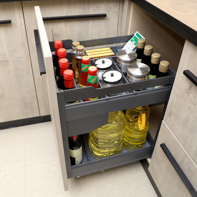 橱柜调料拉篮纳丽雅厨房拉篮双层调味篮厨柜碗碟篮收纳拉篮平板调味篮