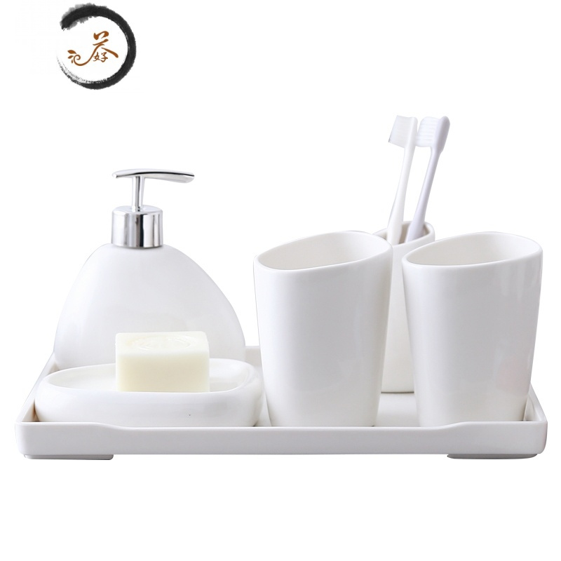 haoyangdao陶瓷卫浴组日式洗漱五六件套装简约浴室用品牙刷口杯八件套