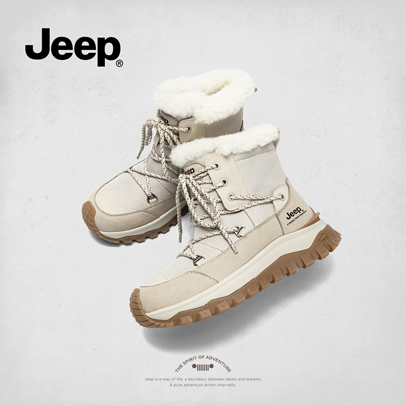 jeep雪地靴女2024新款冬季加绒加厚东北棉鞋防寒保暖户外徒步靴子高清大图