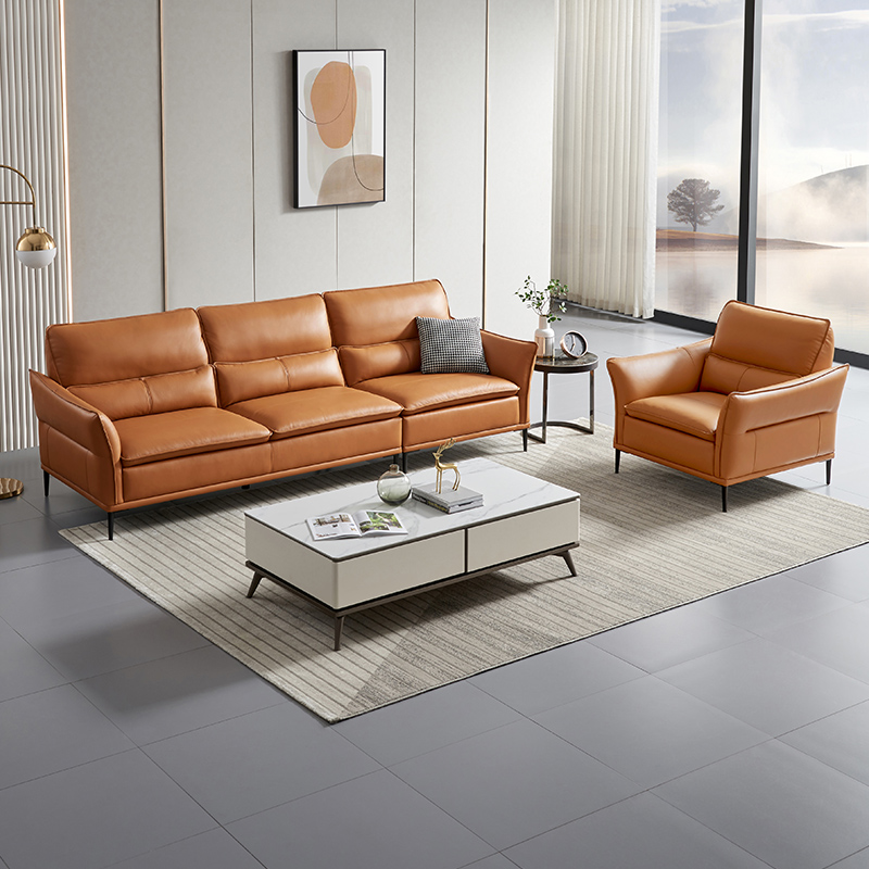 cbd现代轻奢真皮沙发简约小户型客厅头层牛皮直排三人位组合d039