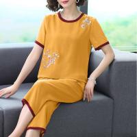情娇婷(QINGJIAOTING)妈妈装夏装小个子两件套中老年女装上衣中年人休闲裤套装
