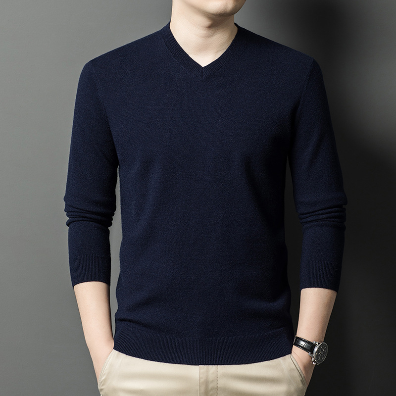 羊毛衫男士V领毛衣秋冬季新款鸡心领加厚保暖可机洗羊毛衫男高清大图