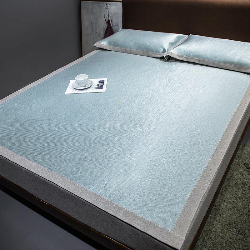 美帮汇肌理纹冰丝凉席三件套1.8m床可水洗可折叠1.5米夏季1.2空调软席子 水绿【600D肌理纹裸睡无痕】 1.8m（6英尺）床