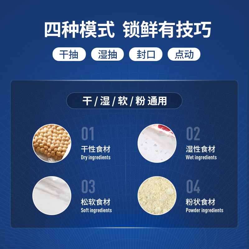 全自动抽真空;食材不串味;冰箱收纳更健康;不滴不漏;外带更精致