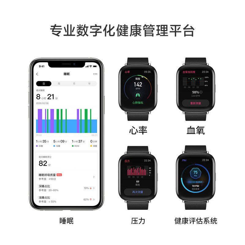 小米生态链 Zepp E 时尚智能手表 NFC 50米防水 方屏版 石英灰 氟橡胶表带 ct