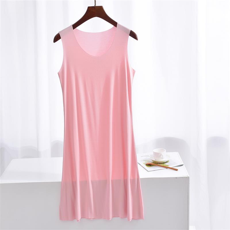 睡衣女夏季薄款莫代尔睡裙中长款吊带背心裙无痕冰丝大码内搭衬裙