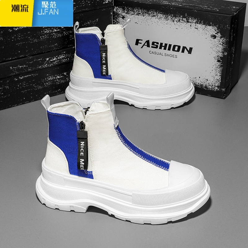 聚范帆布鞋子男鞋高帮夏季韩版潮流百搭厚底松糕板鞋运动休闲潮鞋透气