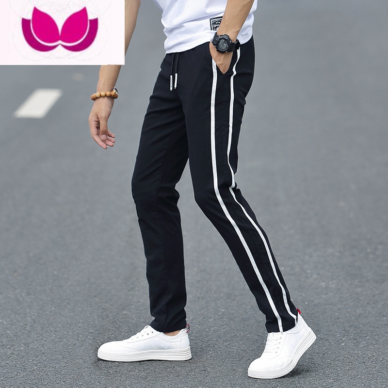 七斓2023春季男士休闲长裤直筒宽松韩版潮流修身百搭条纹裤子男款高清大图