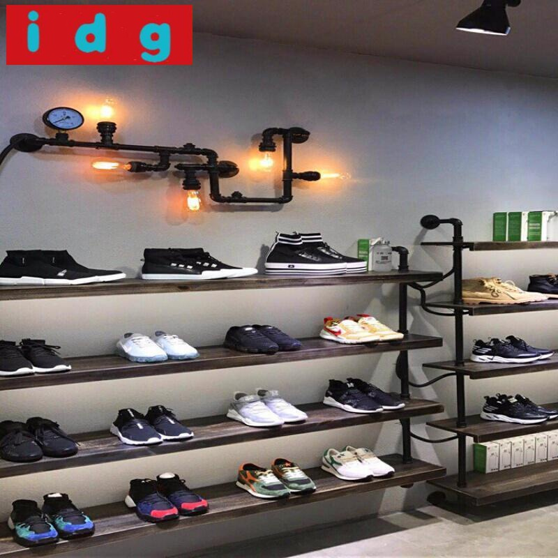 简约现代复古鞋店鞋架展示架店铺上墙多层鞋架童鞋架子男女陈列架组合