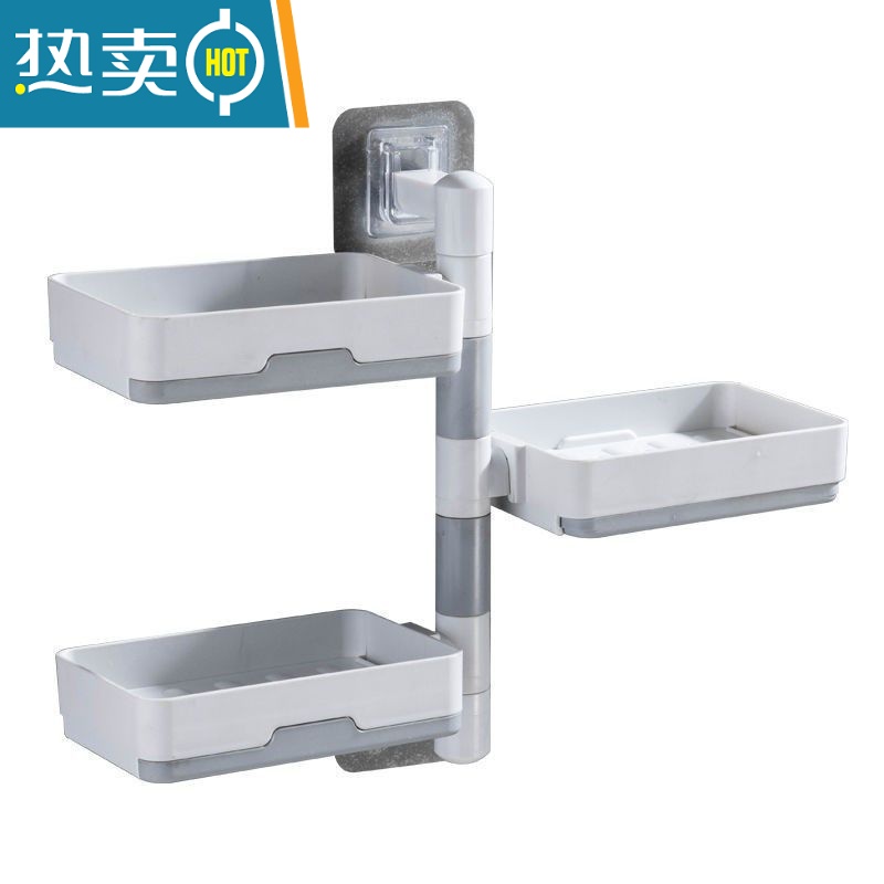 敬平肥皂盒壁挂式沥水免打孔置物架家用可旋转多功能肥宅盒放香皂架子 粉色三层高清大图