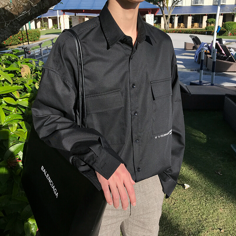 男士韩版潮流宽松衬衫个性百搭休闲长袖港风学生帅气打底衣服