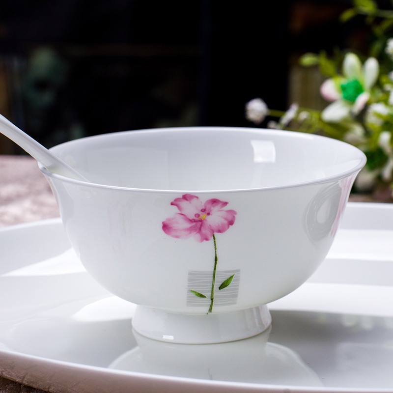 金禹瑞美(REMEC)高脚碗 4.5英寸花好月圆4个装 米饭碗 碗 陶瓷碗 汤碗