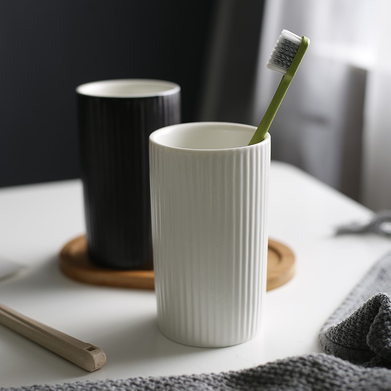 牙刷杯北欧ins风漱口杯套装简约现代情侣洗漱杯创意陶瓷家用 一对 三维工匠 白色旋纹,单杯高清大图