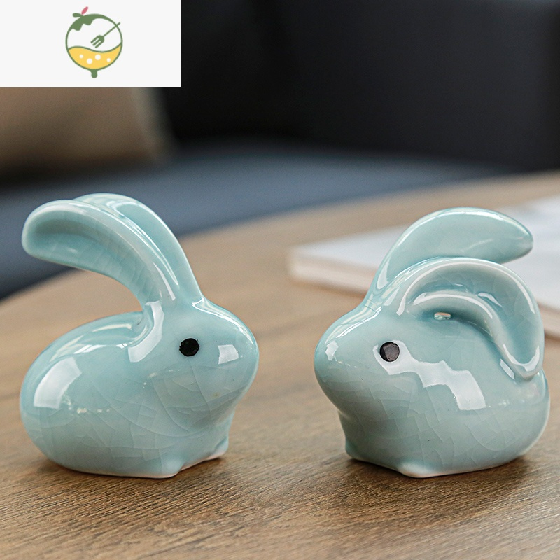 yicheng陶瓷兔子小摆件创意可爱陶艺动物家居客厅办公室生日礼物装饰