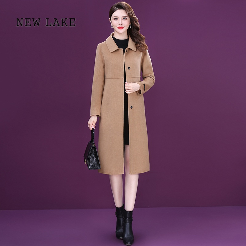 new lake新款大衣女中长款中年妈妈装洋气质双面呢子外套