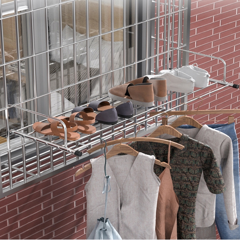 不锈钢窗外小型晾晒架窗台晒鞋架折叠古达挂晒被子架子窗户阳台晾衣架