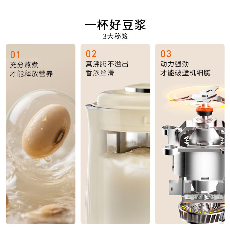 九阳(Joyoung)1.4L大容量豆浆机316L不锈钢轻音免滤自清洗可预约家用全自动破壁机榨汁机DJ14X-D664高清大图
