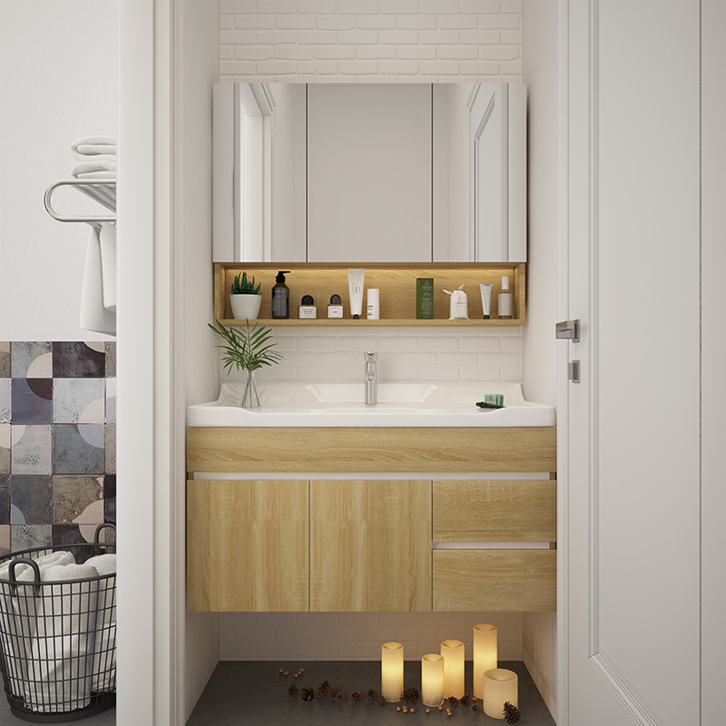 北欧卫生间浴室柜洗手盆柜组合洗脸池台盆柜洗漱台简约镜柜