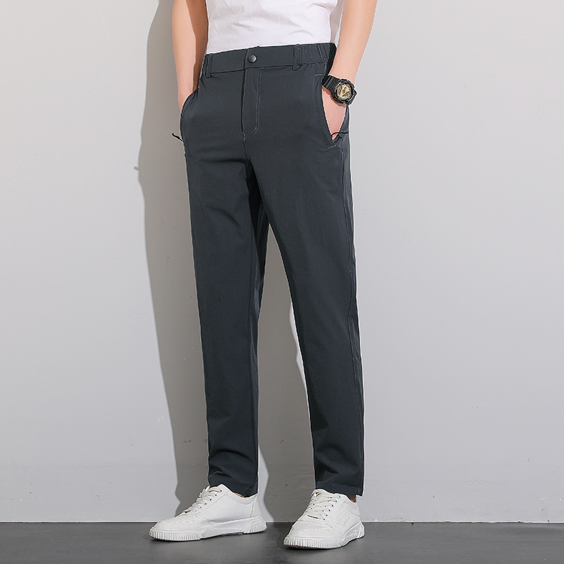 渔人船长夏季大码男士休闲运动裤轻薄透气冰爽弹力长裤速干裤 灰色 L