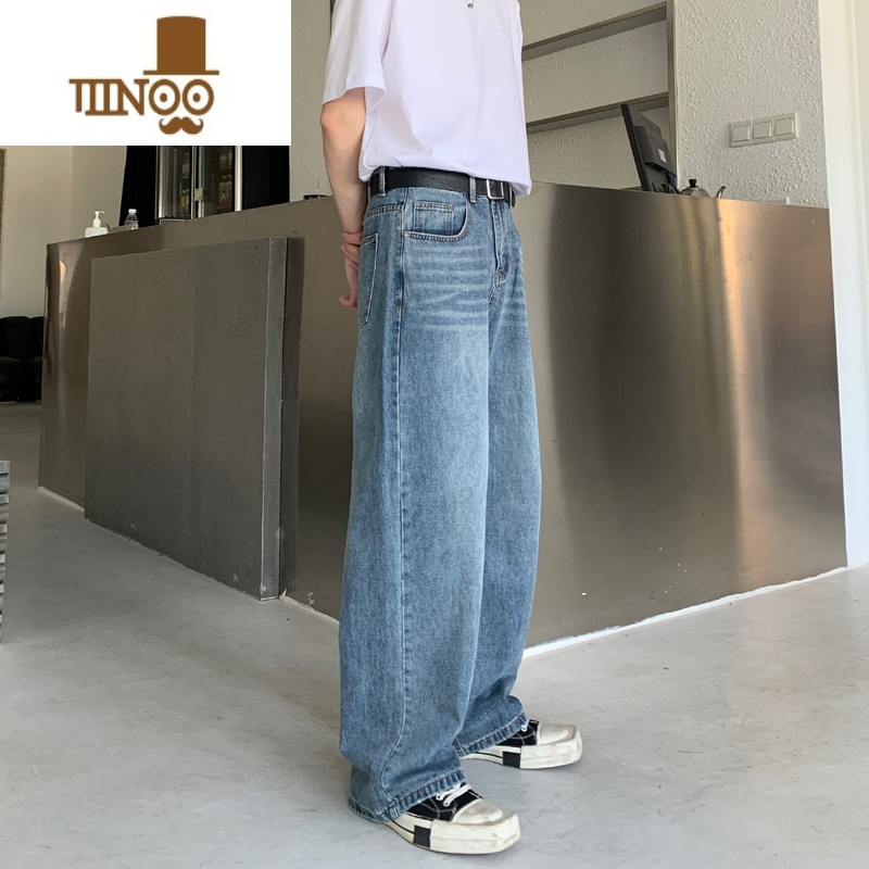 YANXUONELYC1 春季新款直筒宽松基础浅色牛仔裤休闲百搭阔腿长裤男高清大图