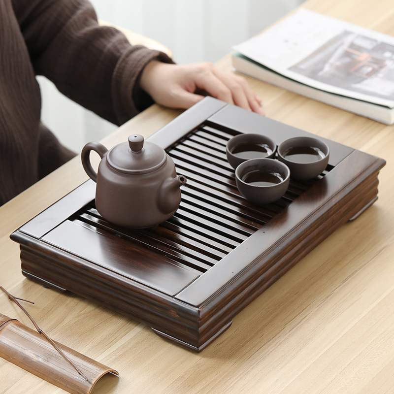 苏氏陶瓷 SUSHI CERAMICS 黑檀木茶盘小博古蓄水泡茶台茶托34.3*24cm
