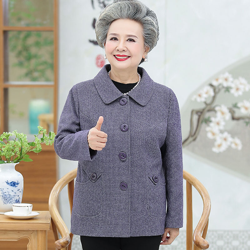 迪鲁奥（DILUAO)老年人春装女奶奶毛呢外套中老年女装衣服老年妈妈装老太太春秋呢子上衣 XL建议80-105斤 灰色（上衣）