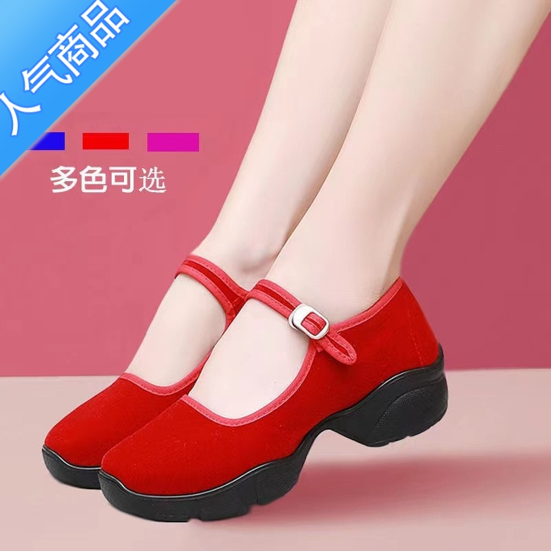 SUNTEK厚底老北京布鞋女工作鞋女鞋黑色增高坡跟舞蹈鞋高跟鞋单鞋酒店鞋