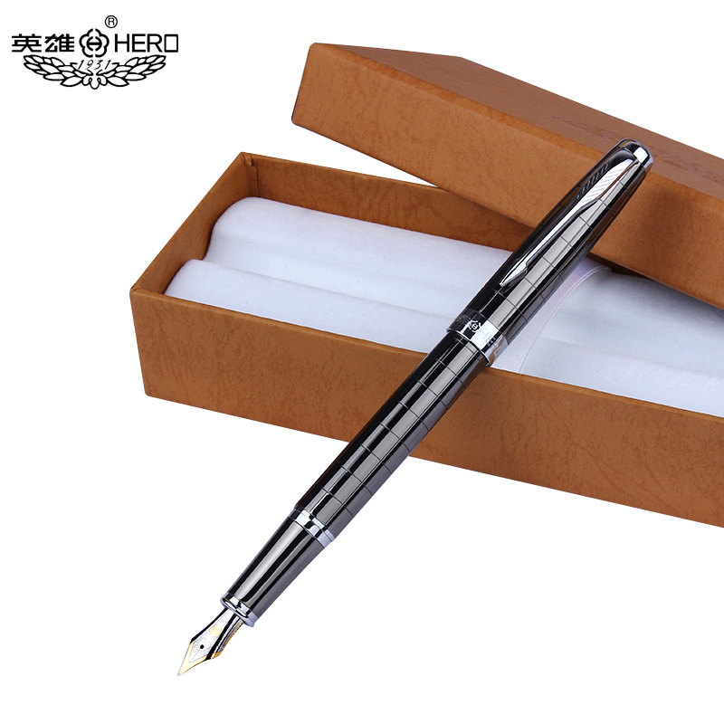 英雄 9315 钢笔 亮铬方格玫瑰金铱金笔（双色随机发货）单支装