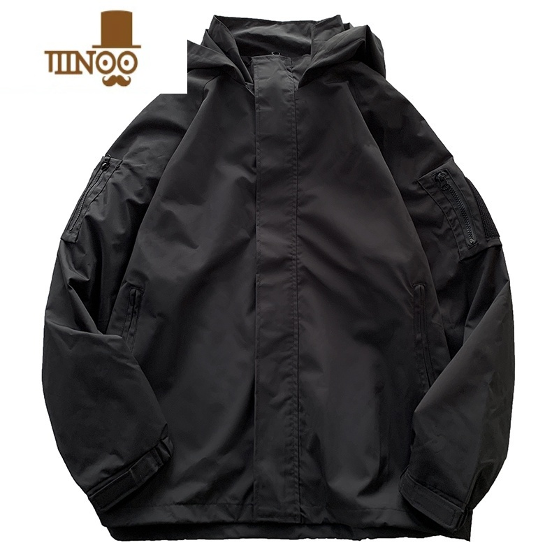 YANXU魔术贴冲锋衣男潮牌户外运动连帽风衣外套ins宽松休闲夹克高清大图