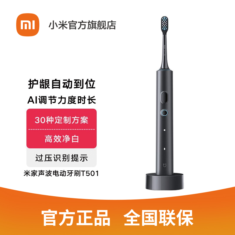 米家小米电动牙刷T501成人/学生 米家APP 30种定制方案 炫彩灯光 情侣款送礼物男/女 深灰色