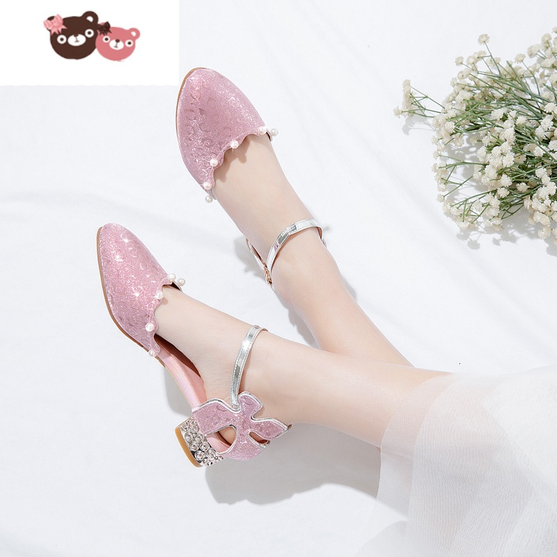 光公主鞋女童包头凉鞋女孩水晶鞋儿童皮鞋高跟鞋走秀演出鞋礼服鞋子