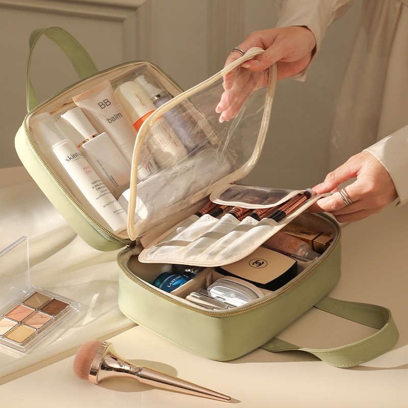 化妆包女2025新款便携式大容量化妆护肤品高端分区收纳袋轻奢1085 牛油果绿